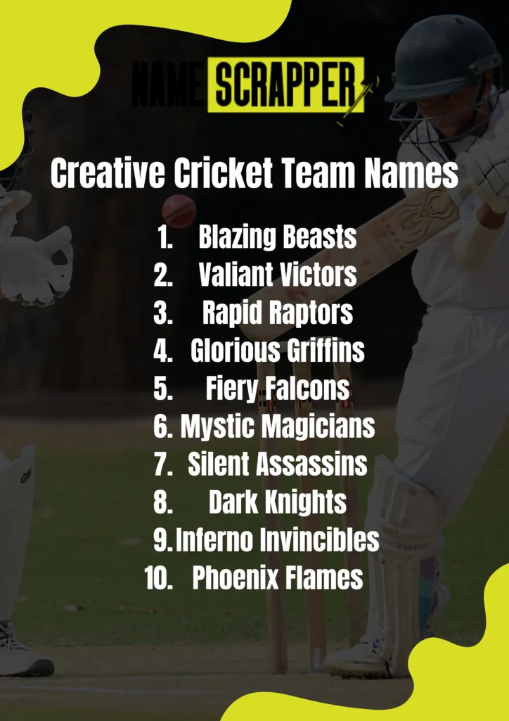 Creative Cricket team names