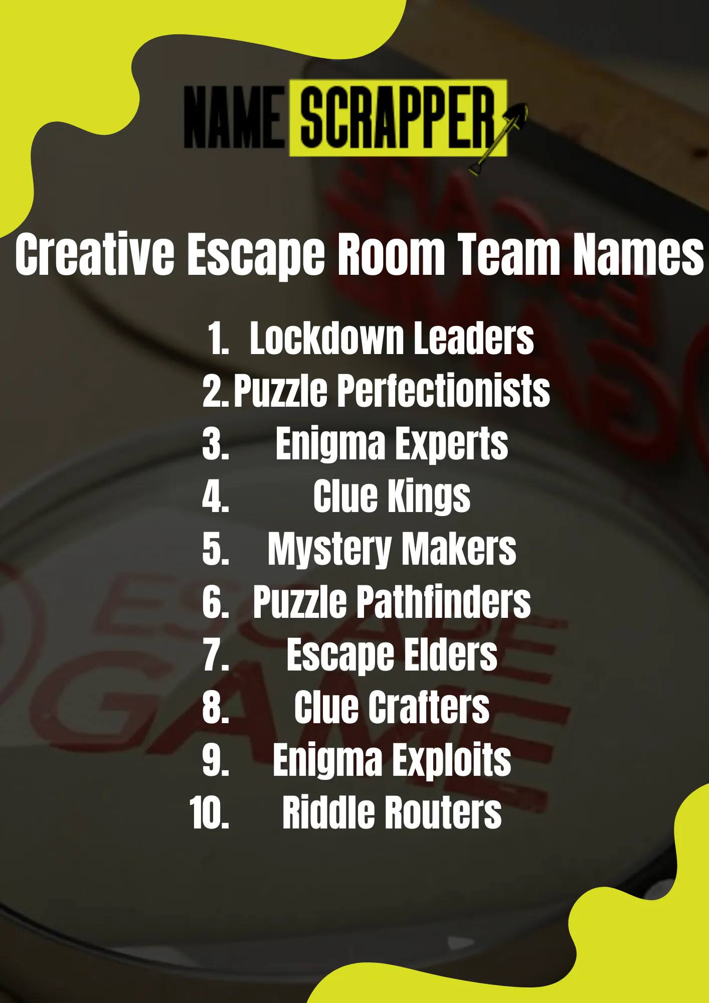 Creative Escape Room Team Names